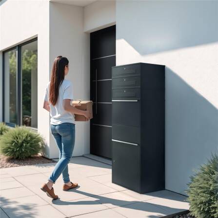 Metzler Paketbox XL mit 3 Briefkästen | Paketkasten rostfrei | Anthrazit | Bispo Max