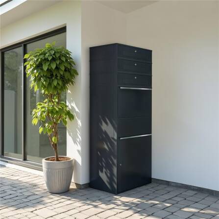 Metzler Paketbox XL mit 3 Briefkästen | Paketkasten rostfrei | Anthrazit | Bispo Max