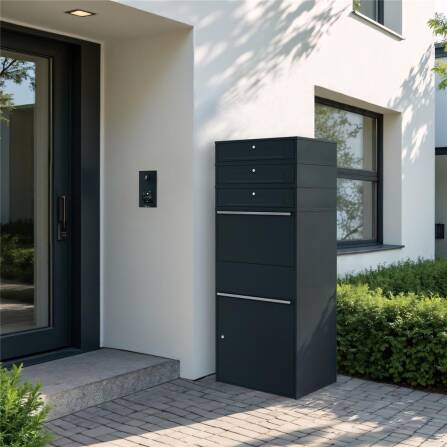 Metzler Paketbox XL mit 3 Briefkästen | Paketkasten rostfrei | Anthrazit | Bispo Max