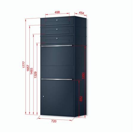 Metzler Paketbox XL mit 3 Briefkästen | Paketkasten rostfrei | Anthrazit | Bispo Max