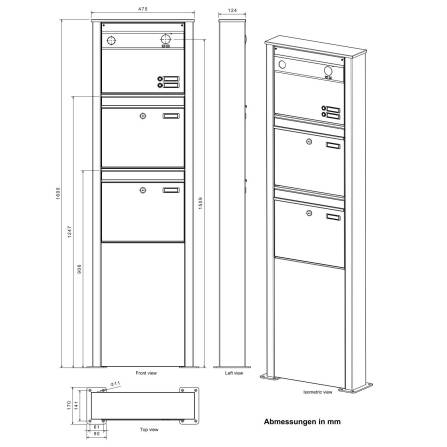 Metzler Standbriefkasten mit Video-Türsprechanlage für Zweifamilienhaus VDM10 | Anthrazit RAL 7016