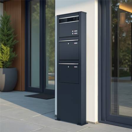 Metzler Standbriefkasten mit Video-Türsprechanlage für Zweifamilienhaus VDM10 | Anthrazit RAL 7016