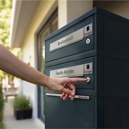 Metzler Funk-Paketbox mit Klingel & Briefkasten |  personalisiert mit Gravur | Edelstahl-Namensschilder | Anthrazitgrau | Bispo Funk