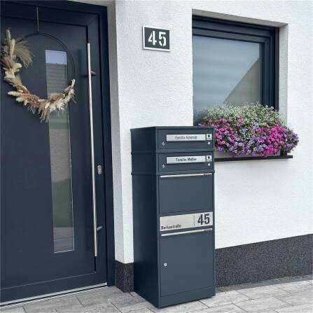 Metzler Funk-Paketbox mit Klingel & Briefkasten |  personalisiert mit Gravur | Edelstahl-Namensschilder | Anthrazitgrau | Bispo Funk