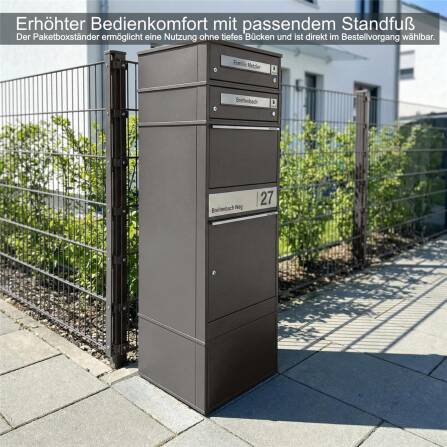 Metzler Funk-Paketbox mit Klingel & Briefkasten |  personalisiert mit Gravur | Edelstahl-Namensschilder | Eisenglimmer | Bispo Funk