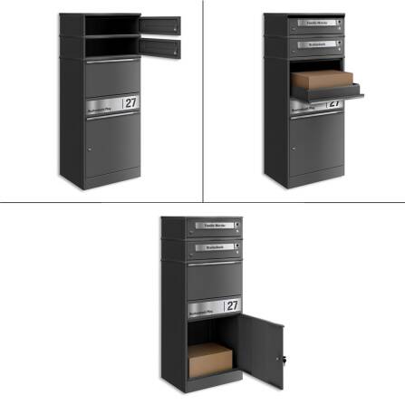 Metzler Funk-Paketbox mit Klingel & Briefkasten |  personalisiert mit Gravur | Edelstahl-Namensschilder | Eisenglimmer | Bispo Funk