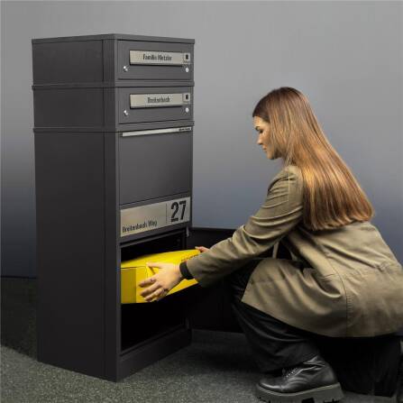 Metzler Funk-Paketbox mit Klingel & Briefkasten |  personalisiert mit Gravur | Edelstahl-Namensschilder | Eisenglimmer | Bispo Funk