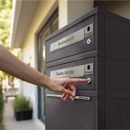 Metzler Funk-Paketbox mit Klingel & Briefkasten |  personalisiert mit Gravur | Edelstahl-Namensschilder | Eisenglimmer | Bispo Funk