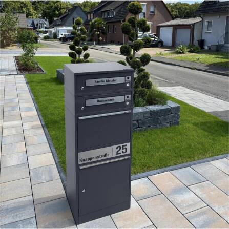 Metzler Funk-Paketbox mit Klingel & Briefkasten |  personalisiert mit Gravur | Edelstahl-Namensschilder | Eisenglimmer | Bispo Funk