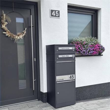 Metzler Funk-Paketbox mit Klingel & Briefkasten |  personalisiert mit Gravur | Edelstahl-Namensschilder | Eisenglimmer | Bispo Funk