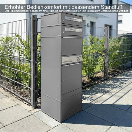 Metzler Boîte à colis averc sonnette sans fil & compartiments pour lettres | personnalisée avec gravure | Plaques de nom en acier inoxydable | Gris | Bispos sans fil