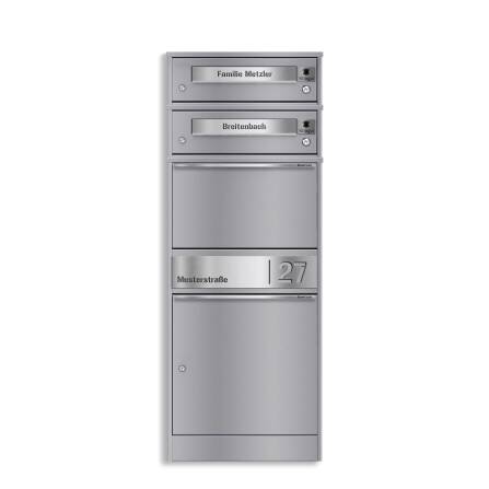 Metzler Boîte à colis averc sonnette sans fil & compartiments pour lettres | personnalisée avec gravure | Plaques de nom en acier inoxydable | Gris | Bispos sans fil