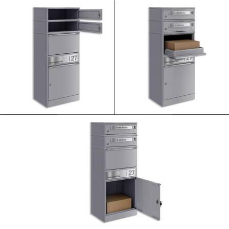 Metzler Boîte à colis averc sonnette sans fil & compartiments pour lettres | personnalisée avec gravure | Plaques de nom en acier inoxydable | Gris | Bispos sans fil