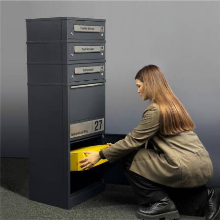 Metzler Funk-Paketbox mit Klingel & Briefkasten |  personalisiert mit Gravur | Edelstahl-Namensschilder | Anthrazit | Bispo Funk