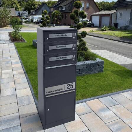 Metzler Funk-Paketbox mit Klingel & Briefkasten |  personalisiert mit Gravur | Edelstahl-Namensschilder | Eisenglimmer | Bispo Funk