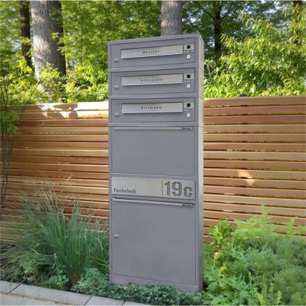 Metzler Funk-Paketbox mit Klingel & Briefkasten |  personalisiert mit Gravur | Edelstahl-Namensschilder | Grau | Bispo Funk