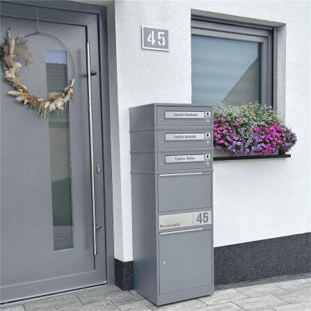 Metzler Funk-Paketbox mit Klingel & Briefkasten |  personalisiert mit Gravur | Edelstahl-Namensschilder | Grau | Bispo Funk