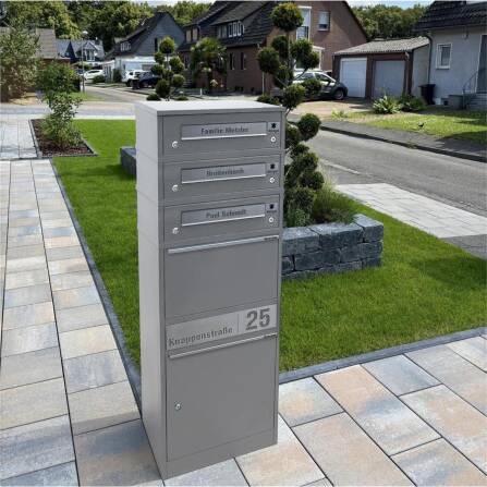 Metzler Funk-Paketbox mit Klingel & Briefkasten |  personalisiert mit Gravur | Edelstahl-Namensschilder | Grau | Bispo Funk