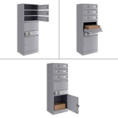 Metzler Funk-Paketbox mit Klingel & Briefkasten |  personalisiert mit Gravur | Edelstahl-Namensschilder | Grau | Bispo Funk