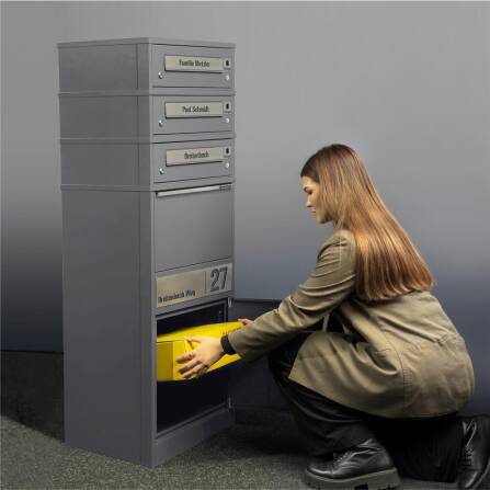 Metzler Funk-Paketbox mit Klingel & Briefkasten |  personalisiert mit Gravur | Edelstahl-Namensschilder | Grau | Bispo Funk