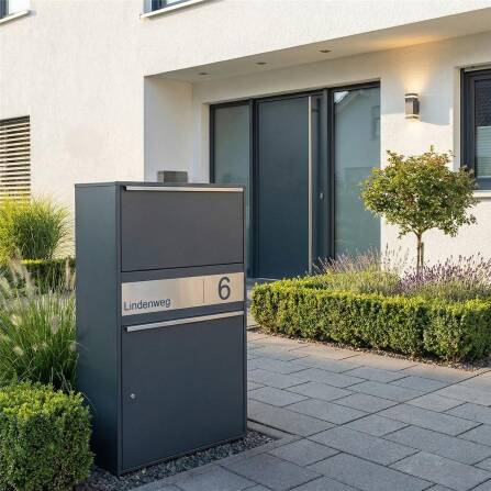 Metzler Paketbox XL personalisiert mit Gravur | Paketkasten rostfrei | RAL 7016 Anthrazit | Bispo Max 2