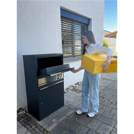 Metzler Paketbox XL personalisiert mit Gravur | Paketkasten rostfrei | RAL 7016 Anthrazit | Bispo Max 2