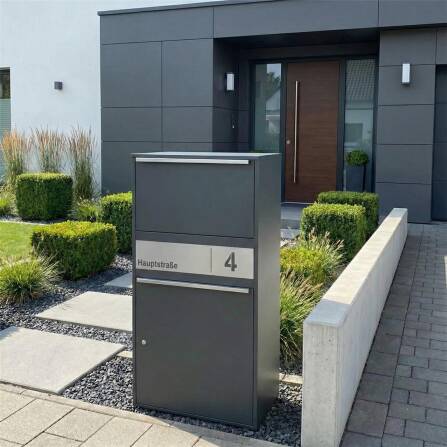 Metzler Paketbox XL personalisiert mit Gravur | Paketkasten rostfrei | RAL 7016 Anthrazit | Bispo Max 2