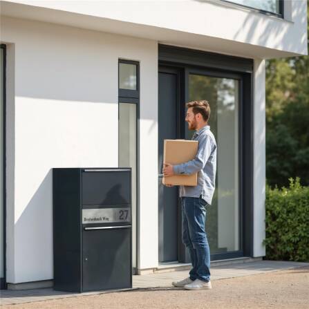 Metzler Paketbox XL personalisiert mit Gravur | Paketkasten rostfrei | RAL 7016 Anthrazit | Bispo Max 2