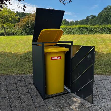 Metzler Caches-poubelles avec acentuation en acier inoxydable | 1x | 240 l  Anthracite avec  bandes de vue | inoxydable et massif | Poignée verrouillable