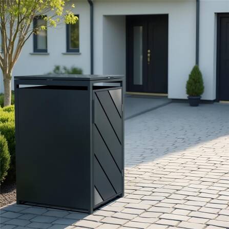 Metzler Caches-poubelles avec acentuation en acier inoxydable | 1x | 240 l  Anthracite avec  bandes de vue | inoxydable et massif | Poignée verrouillable