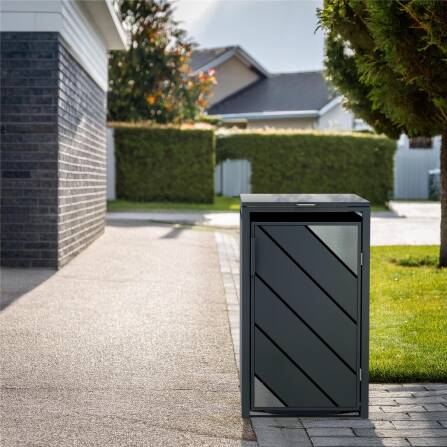 Metzler Caches-poubelles avec acentuation en acier inoxydable | 1x | 240 l  Anthracite avec  bandes de vue | inoxydable et massif | Poignée verrouillable