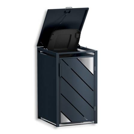 Metzler Caches-poubelles avec acentuation en acier inoxydable | 1x | 240 l  Anthracite avec  bandes de vue | inoxydable et massif | Poignée verrouillable