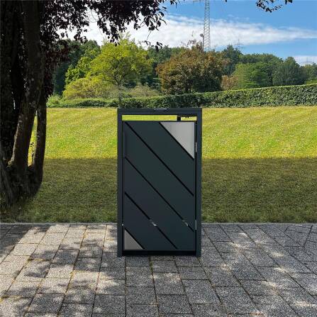 Metzler Caches-poubelles avec acentuation en acier inoxydable | 1x | 240 l  Anthracite avec  bandes de vue | inoxydable et massif | Poignée verrouillable