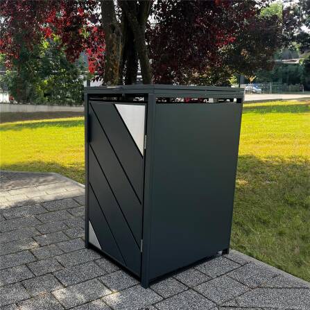 Metzler Caches-poubelles avec acentuation en acier inoxydable | 1x | 240 l  Anthracite avec  bandes de vue | inoxydable et massif | Poignée verrouillable