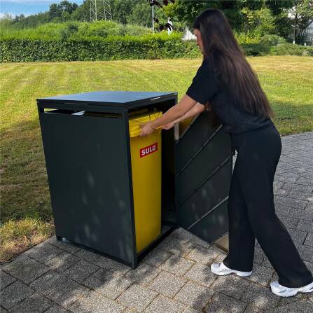 Metzler Caches-poubelles avec acentuation en acier inoxydable | 1x | 240 l  Anthracite avec  bandes de vue | inoxydable et massif | Poignée verrouillable