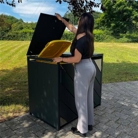 Metzler Mülltonnenbox mit Edelstahl Akzenten | 2er | 240l | Anthrazit | mit Sichtstreifen | rostfrei & massiv