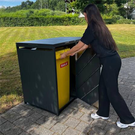 Metzler Mülltonnenbox mit Edelstahl Akzenten | 2er | 240l | Anthrazit | mit Sichtstreifen | rostfrei & massiv