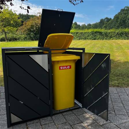 Metzler Mülltonnenbox mit Edelstahl Akzenten | 2er | 240l | Anthrazit | mit Sichtstreifen | rostfrei & massiv