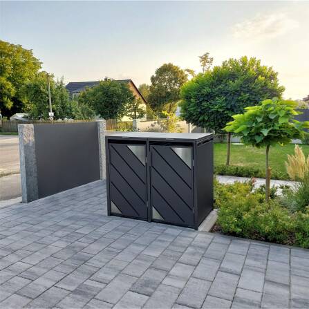 Metzler Mülltonnenbox mit Edelstahl Akzenten | 2er | 240l | Anthrazit | mit Sichtstreifen | rostfrei & massiv