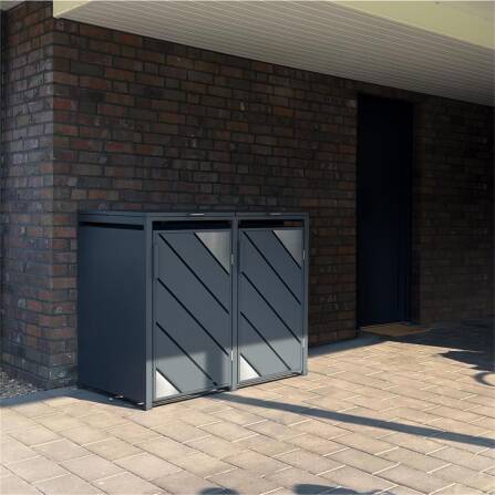 Metzler Mülltonnenbox mit Edelstahl Akzenten | 2er | 240l | Anthrazit | mit Sichtstreifen | rostfrei & massiv