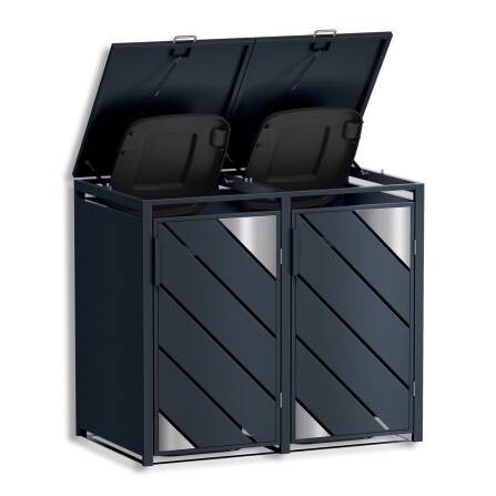 Metzler Mülltonnenbox mit Edelstahl Akzenten | 2er | 240l | Anthrazit | mit Sichtstreifen | rostfrei & massiv