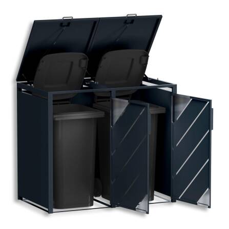 Metzler Mülltonnenbox mit Edelstahl Akzenten | 2er | 240l | Anthrazit | mit Sichtstreifen | rostfrei & massiv