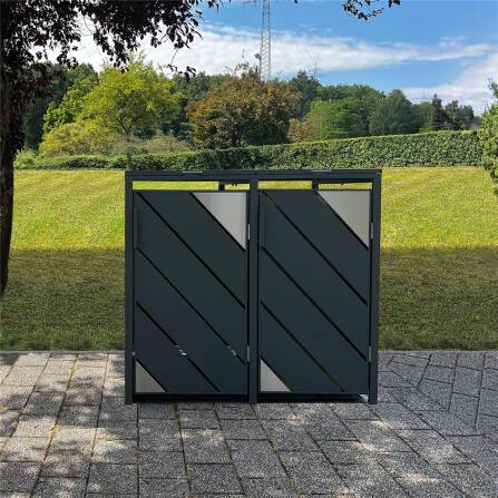 Metzler Mülltonnenbox mit Edelstahl Akzenten | 2er | 240l | Anthrazit | mit Sichtstreifen | rostfrei & massiv