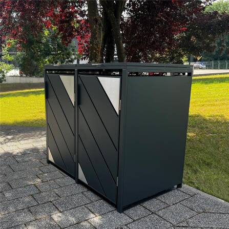 Metzler Mülltonnenbox mit Edelstahl Akzenten | 2er | 240l | Anthrazit | mit Sichtstreifen | rostfrei & massiv