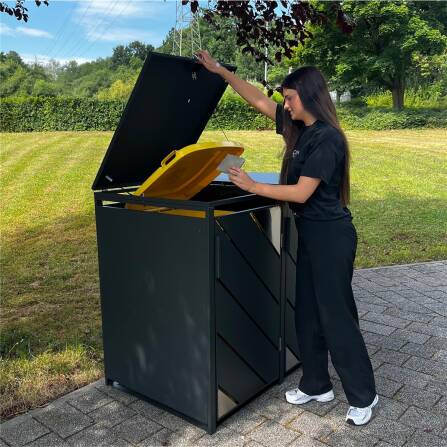 Metzler Mülltonnenbox mit Edelstahl Akzenten | 2er | 240l | Anthrazit | mit Sichtstreifen | rostfrei & massiv