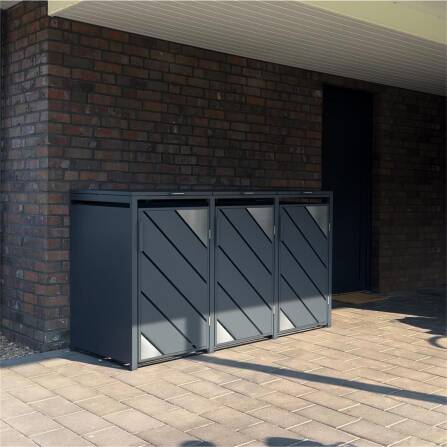 Metzler Mülltonnenbox mit Edelstahl Akzenten | 3er | 240l | Anthrazit | mit Sichtstreifen | rostfrei & massiv