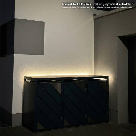 Metzler Mülltonnenbox mit Edelstahl Akzenten | 3er | 240l | Anthrazit | mit Sichtstreifen | rostfrei & massiv