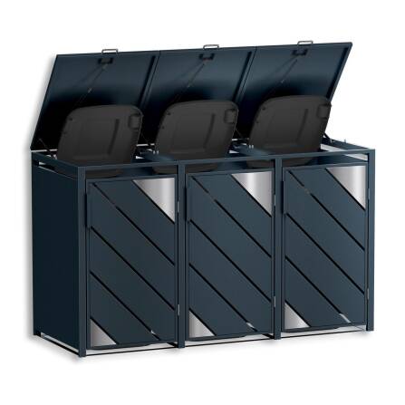 Metzler Mülltonnenbox mit Edelstahl Akzenten | 3er | 240l | Anthrazit | mit Sichtstreifen | rostfrei & massiv