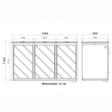 Metzler Mülltonnenbox mit Edelstahl Akzenten | 3er | 240l | Anthrazit | mit Sichtstreifen | rostfrei & massiv