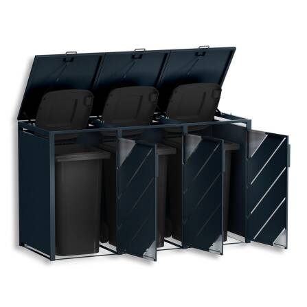 Metzler Mülltonnenbox mit Edelstahl Akzenten | 3er | 240l | Anthrazit | mit Sichtstreifen | rostfrei & massiv